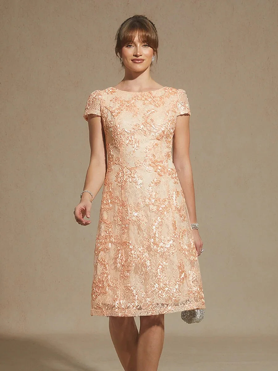cold shoulder a line dress Cold Shoulder A-Line Knit Dress W/Lace Neckline