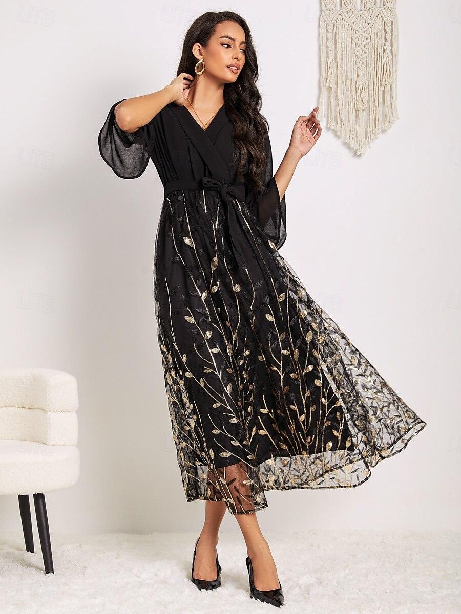Golden Sequins Mesh Maxi Dress