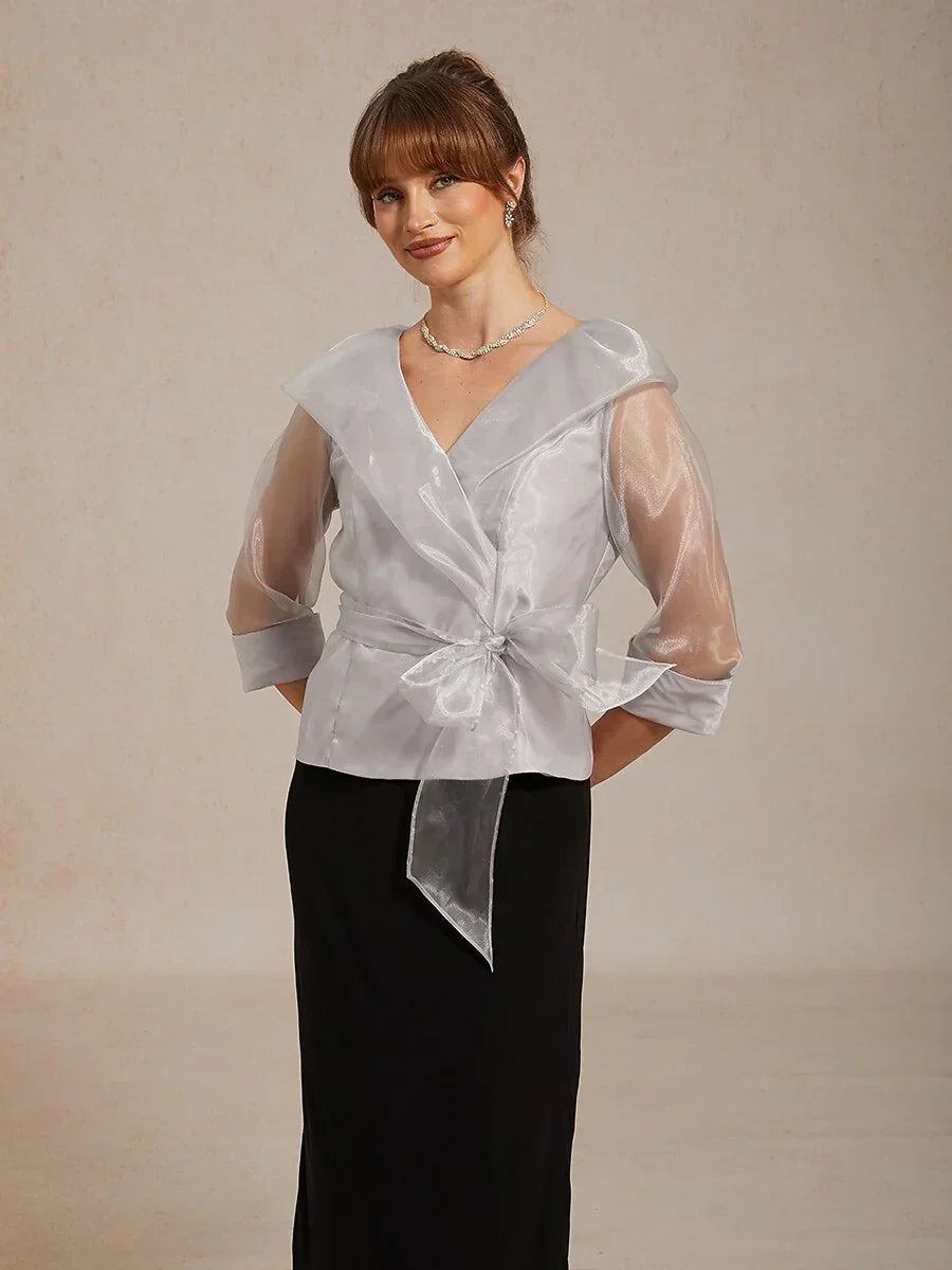 Sheer Organza Collar Tie Dressy Blouse