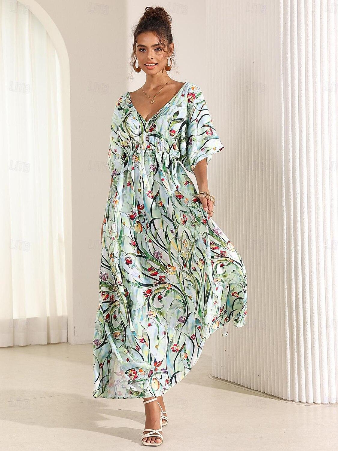 Maxikleid aus Satin mit tropischem Blumenmuster