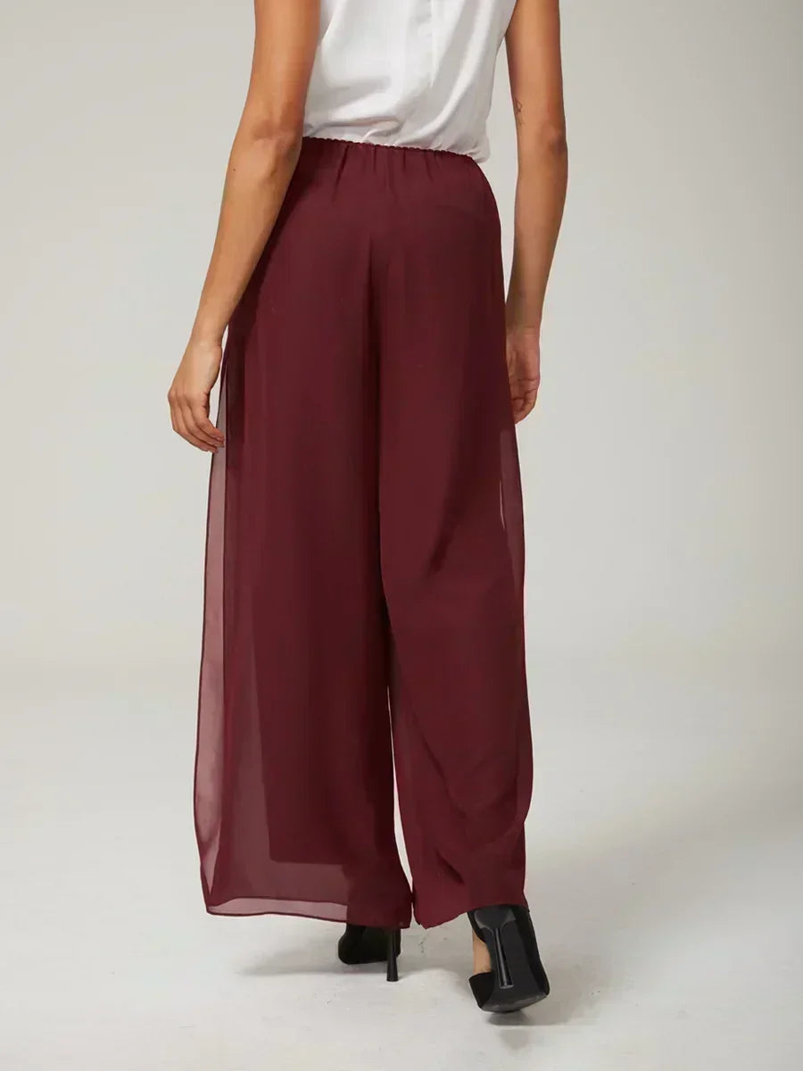 Straight Leg Pant With Chiffon Split Leg Overlay – vvcloth
