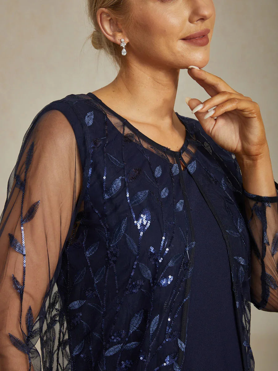 Cardigan aus transparentem Chiffon mit Blumenmuster und 3/4-Ärmeln