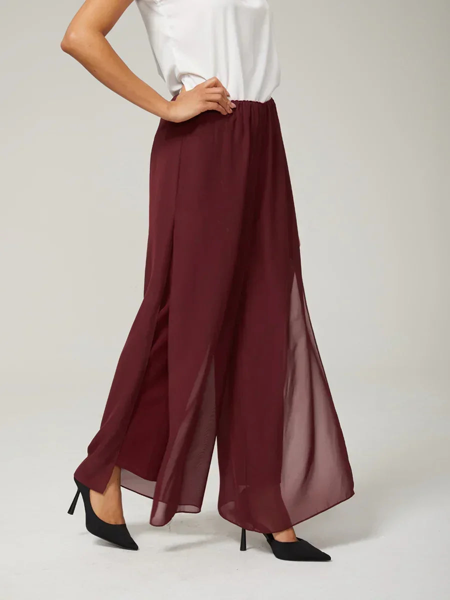 Straight Leg Pant With Chiffon Split Leg Overlay
