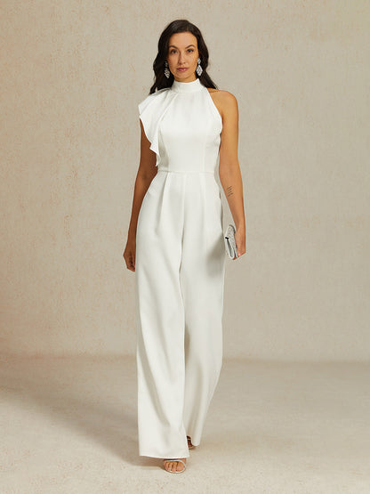 Sleeveless Halter Ruffle Wide Leg Jumpsuit