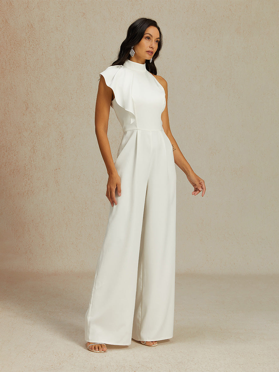 Sleeveless Halter Ruffle Wide Leg Jumpsuit