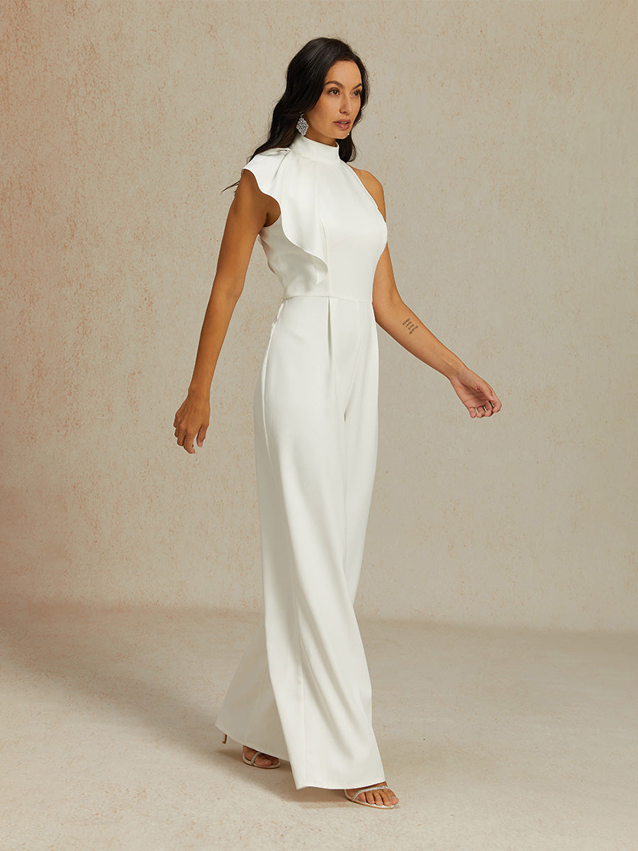 Sleeveless Halter Ruffle Wide Leg Jumpsuit