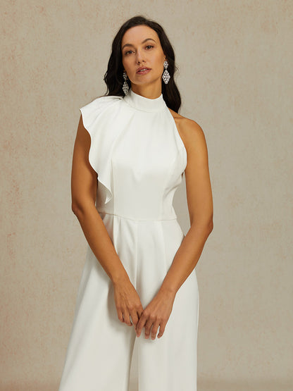 Sleeveless Halter Ruffle Wide Leg Jumpsuit