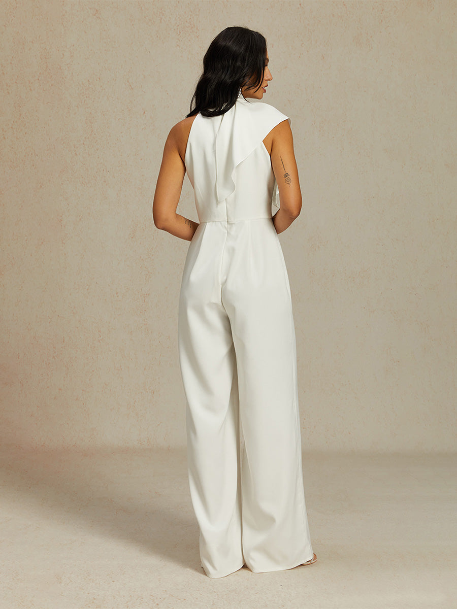 Sleeveless Halter Ruffle Wide Leg Jumpsuit