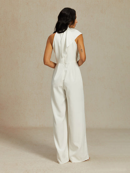Sleeveless Halter Ruffle Wide Leg Jumpsuit