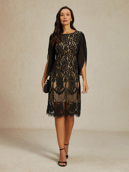 Elegant Split Sleeve Black Midi Dress