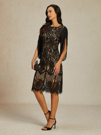 Elegant Split Sleeve Black Midi Dress