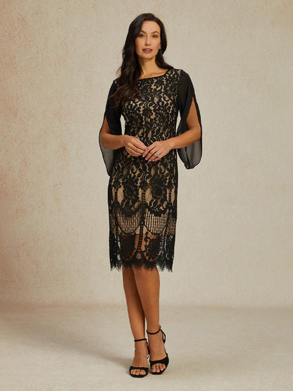 Elegant Split Sleeve Black Midi Dress