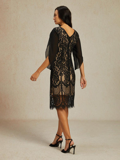 Elegant Split Sleeve Black Midi Dress