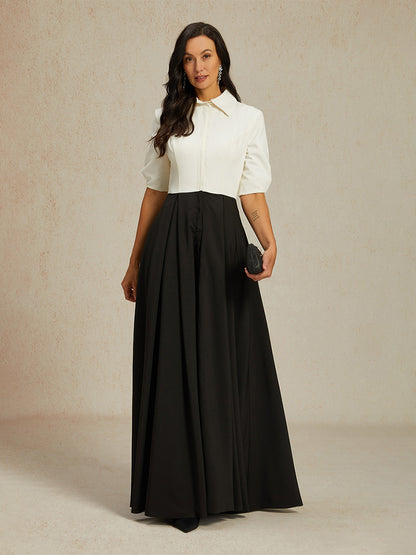 Schwarz-weißes Maxikleid mit Hemdkragen