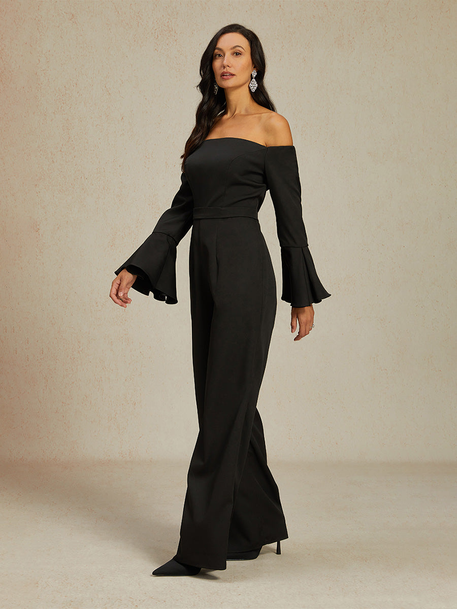 Off-Shoulder Ruffle Wide-Leg Jumpsuit