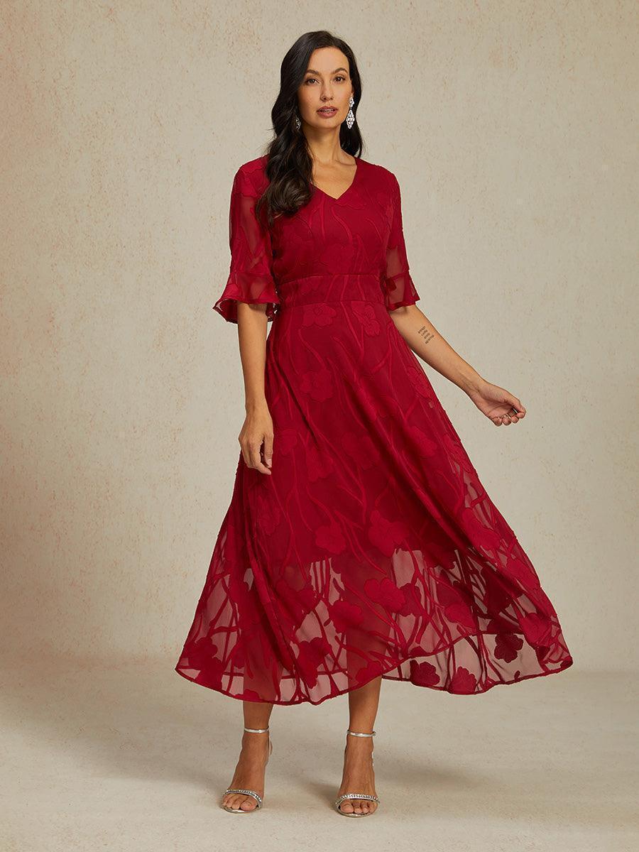 Ruffle Flutter Lace Maxi Dress