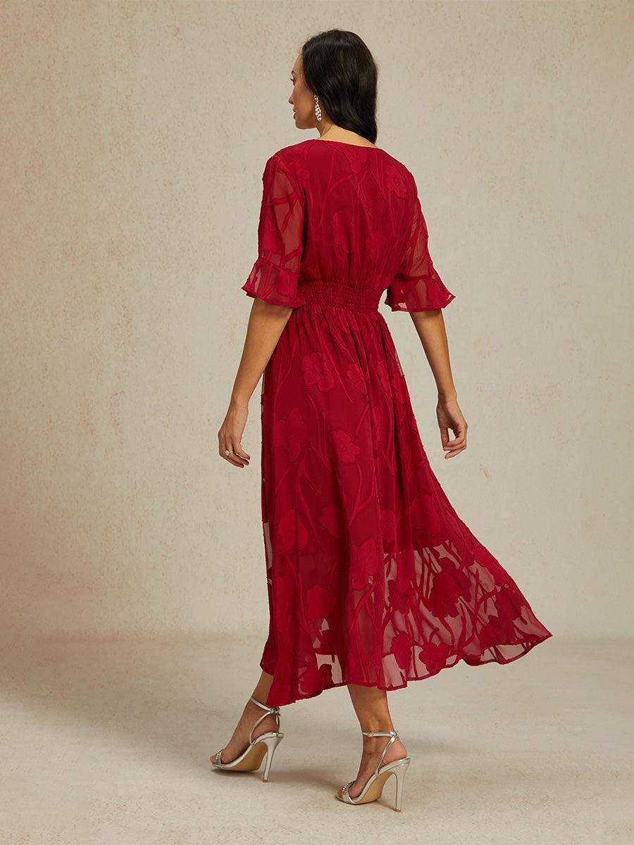 Ruffle Flutter Lace Maxi Dress
