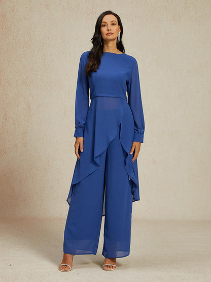 Chiffon Boat Neck Top & Wide Leg Pants Set
