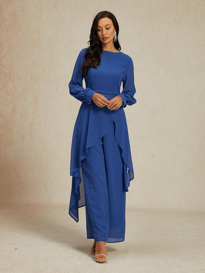 Chiffon Boat Neck Top & Wide Leg Pants Set