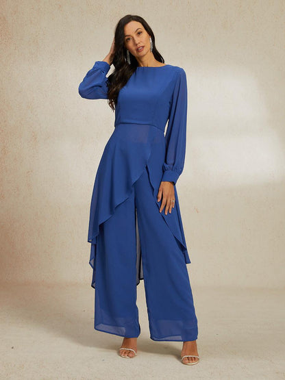Chiffon Boat Neck Top & Wide Leg Pants Set