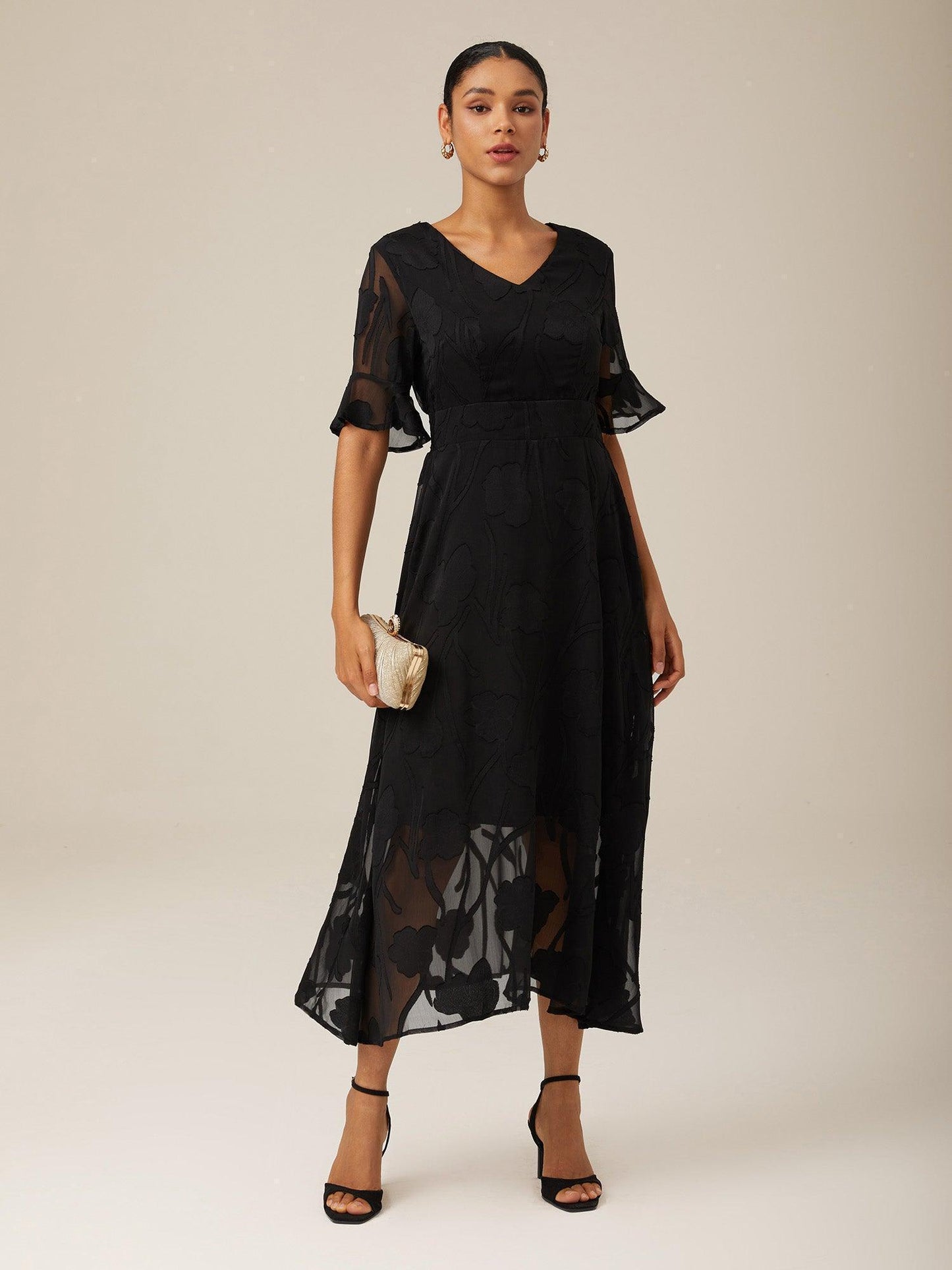 Ruffle Flutter Lace Maxi Dress