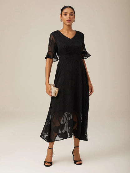 Ruffle Flutter Lace Maxi Dress