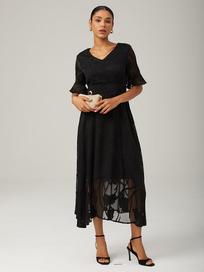 Ruffle Flutter Lace Maxi Dress