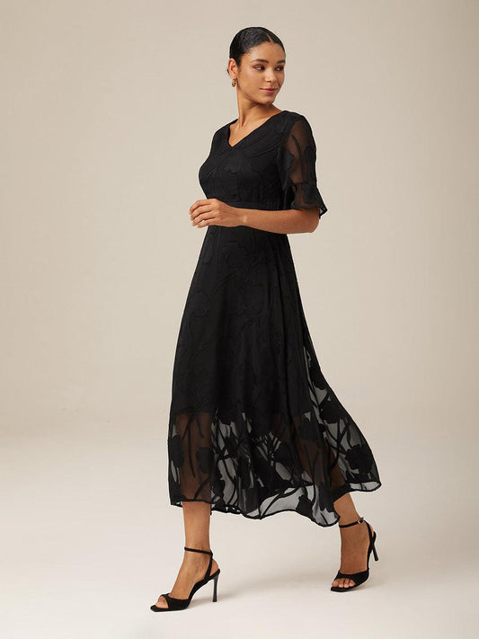 Ruffle Flutter Lace Maxi Dress