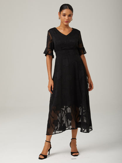 荷葉邊蕾絲長洋裝