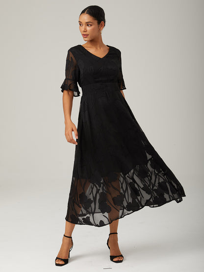 Ruffle Flutter Lace Maxi Dress