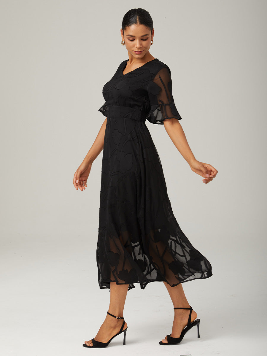 Ruffle Flutter Lace Maxi Dress