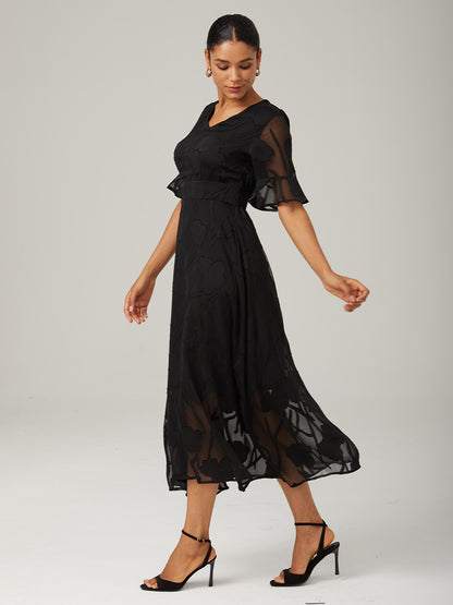 Ruffle Flutter Lace Maxi Dress