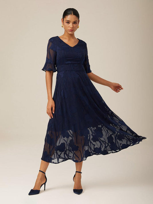 Ruffle Flutter Lace Maxi Dress