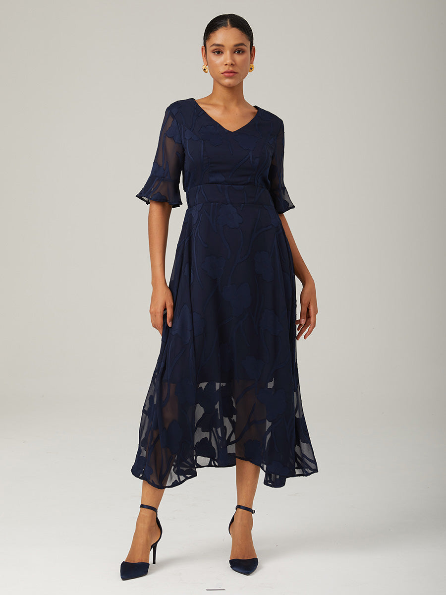 Ruffle Flutter Lace Maxi Dress