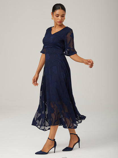 Ruffle Flutter Lace Maxi Dress