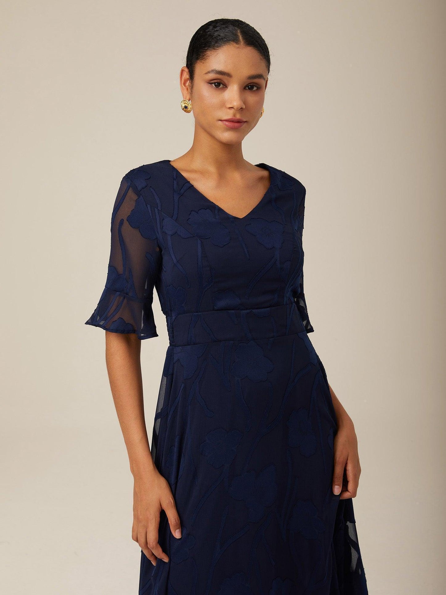 Ruffle Flutter Lace Maxi Dress