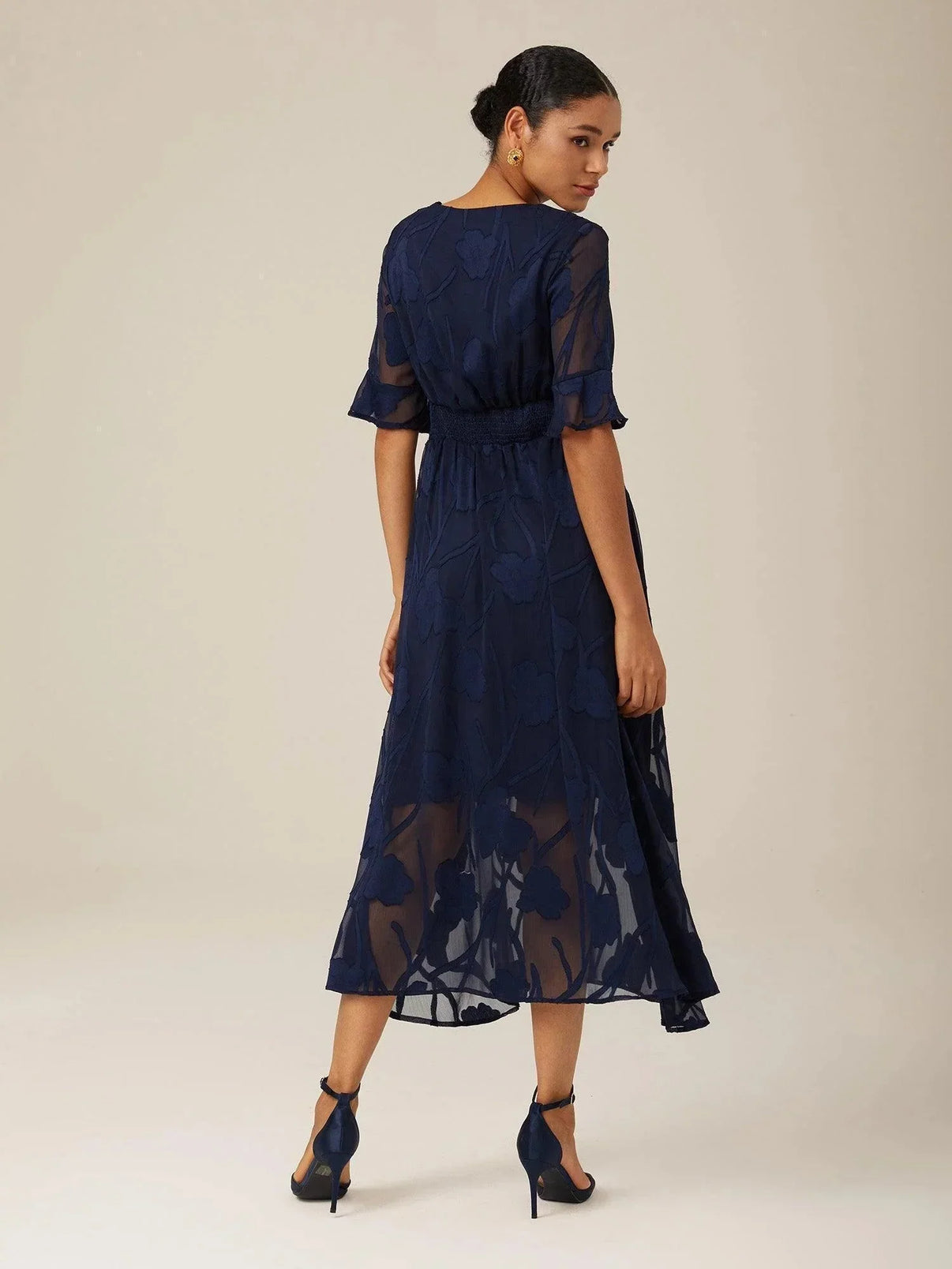Blue-Swirl V-Neck Flutter-Sleeve Maxi Dress main image 0