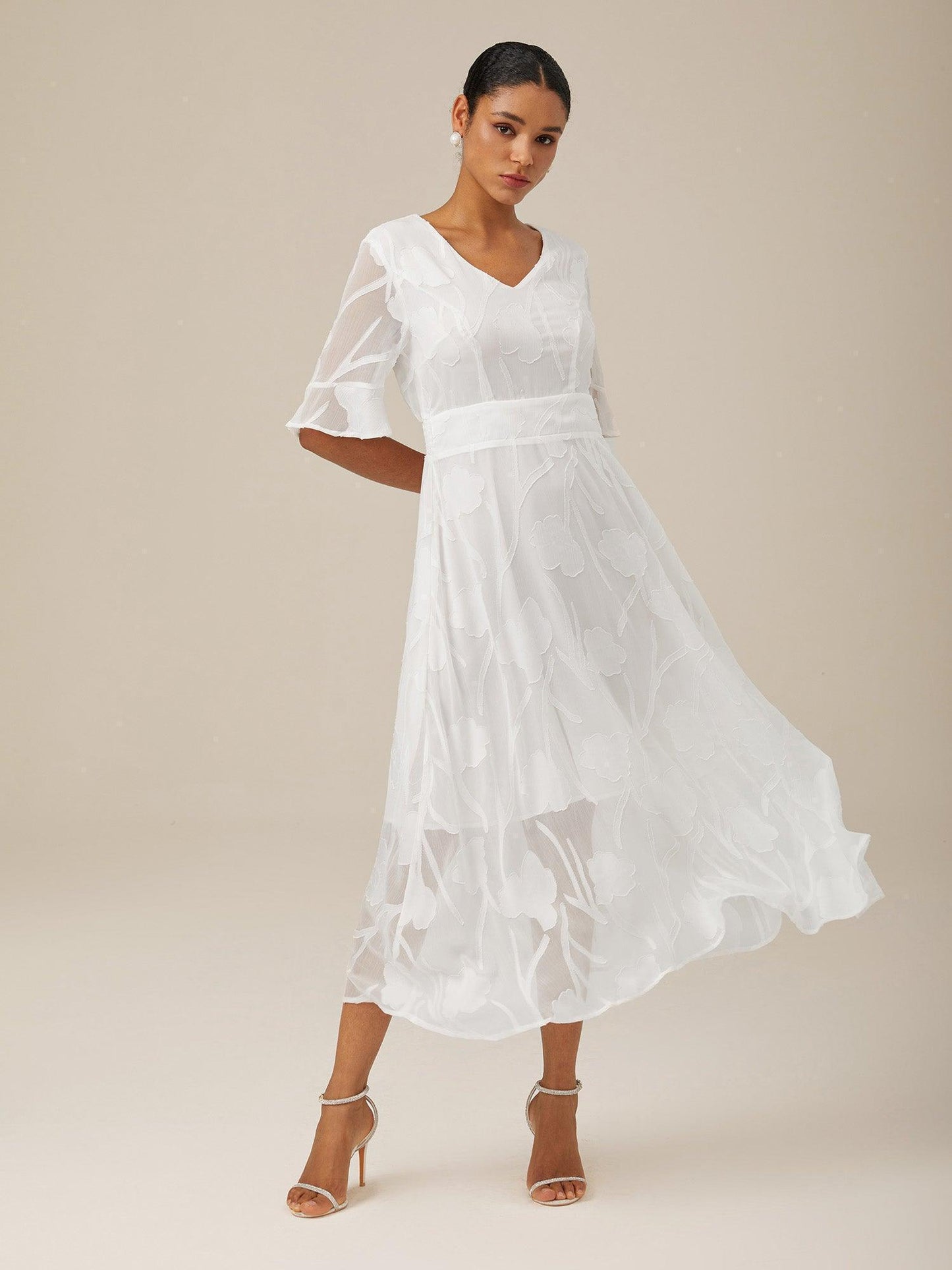 Ruffle Flutter Lace Maxi Dress