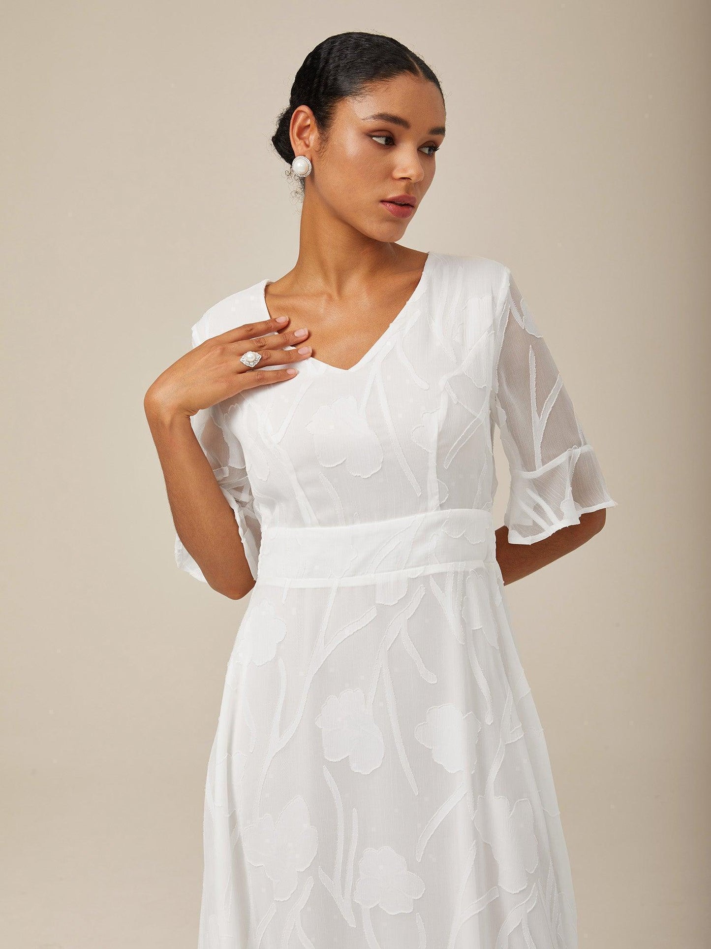 Ruffle Flutter Lace Maxi Dress