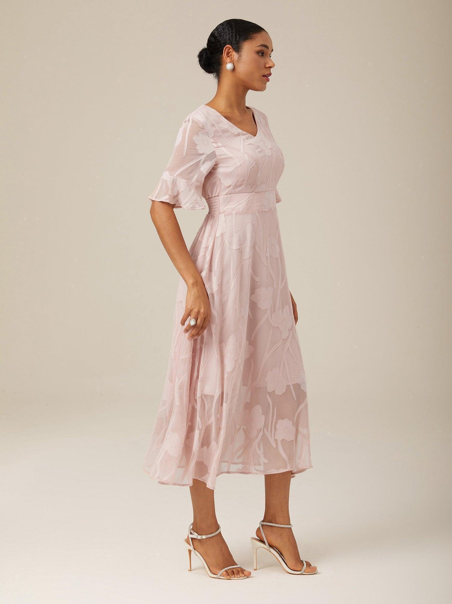 Ruffle Flutter Lace Maxi Dress