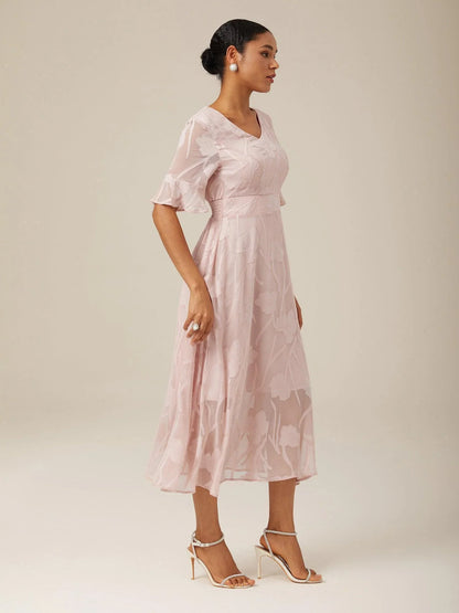 Ruffle Flutter Lace Maxi Dress