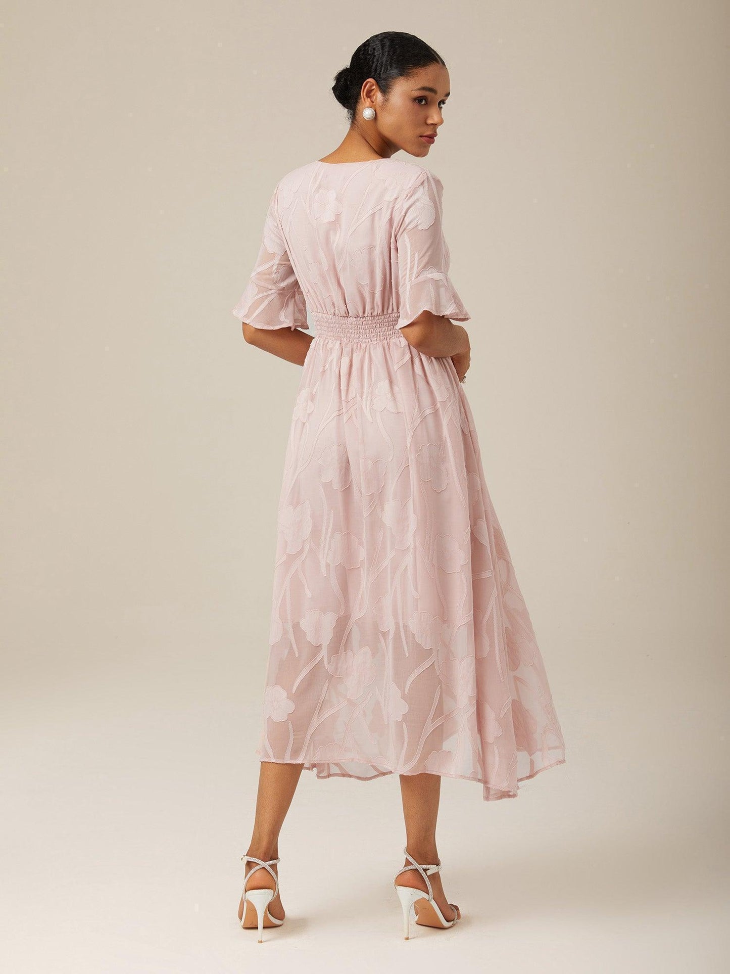 Ruffle Flutter Lace Maxi Dress
