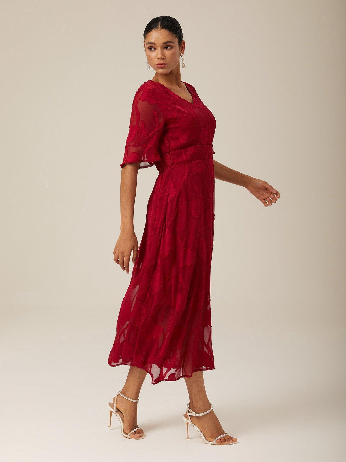 Ruffle Flutter Lace Maxi Dress