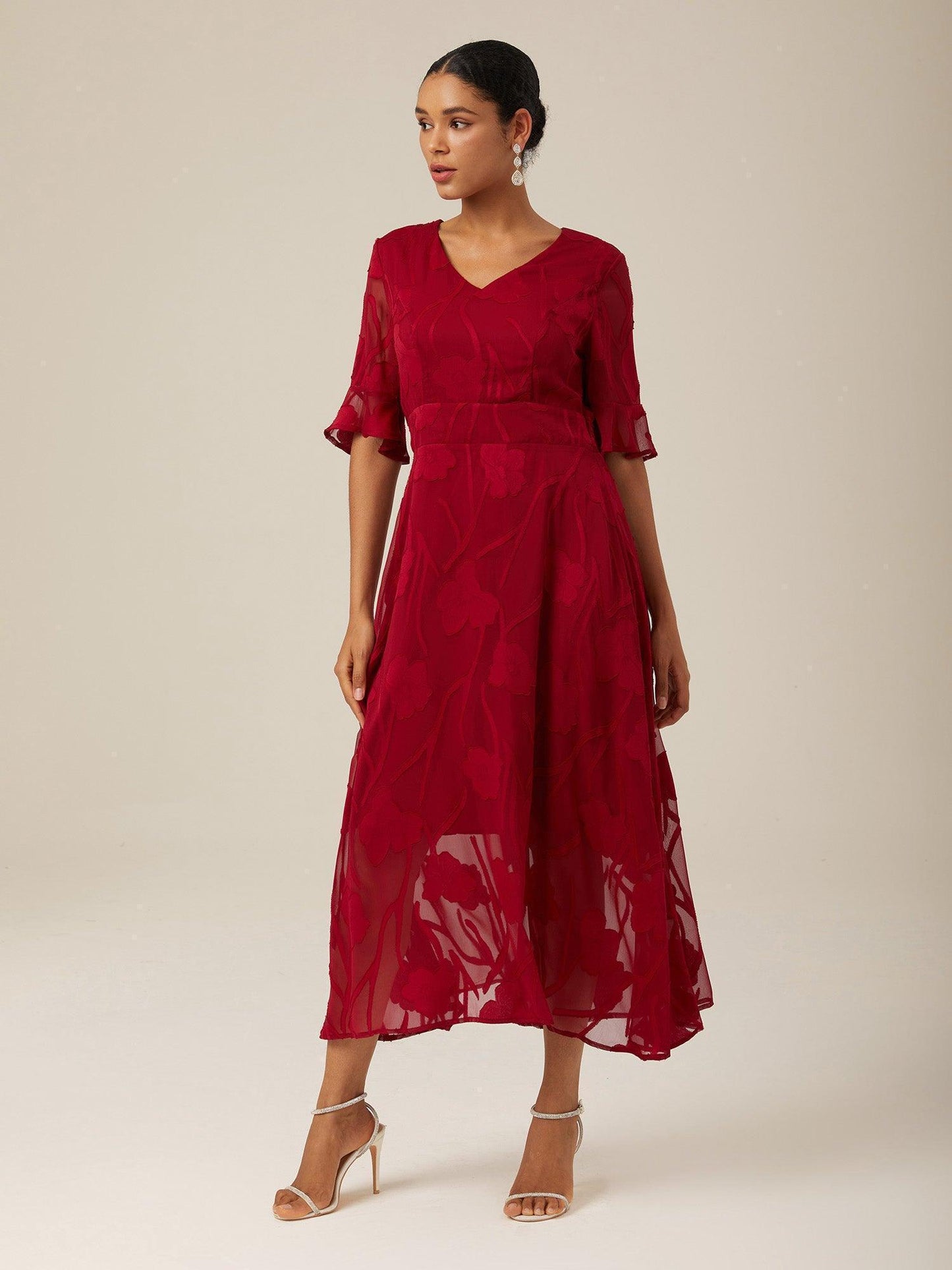Ruffle Flutter Lace Maxi Dress