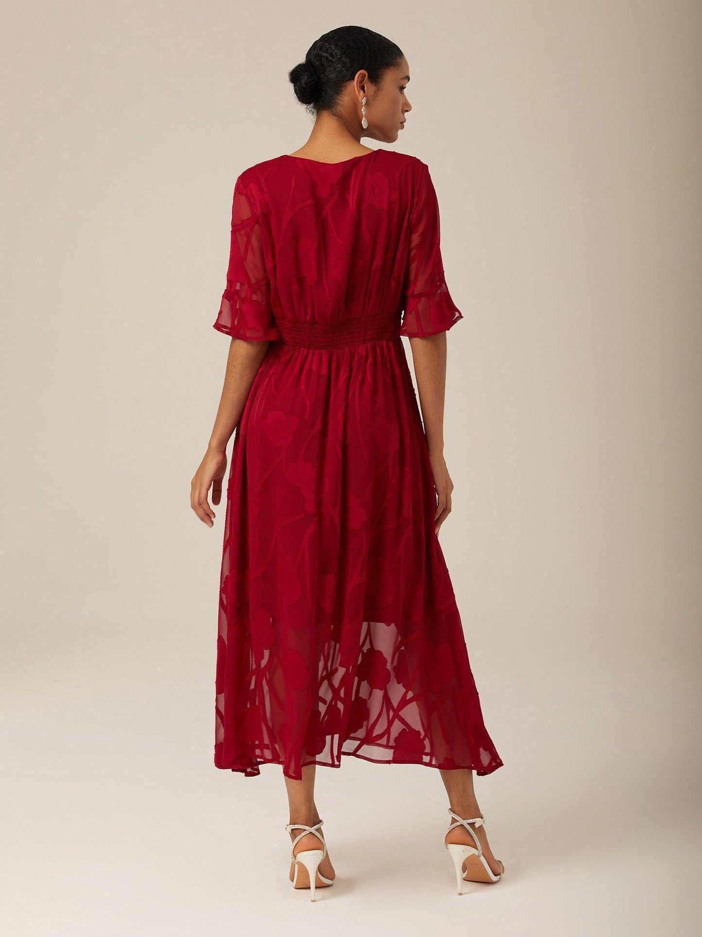 Ruffle Flutter Lace Maxi Dress