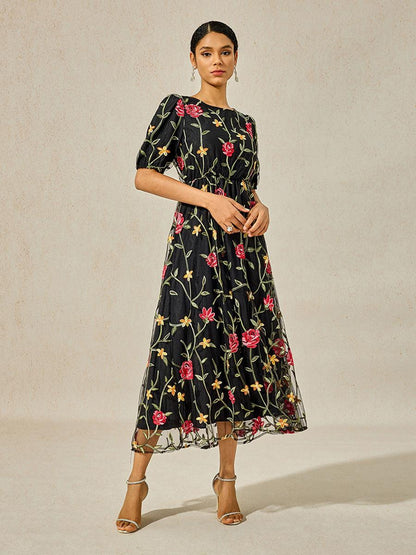 Floral Embroidered Lace Maxi Dress