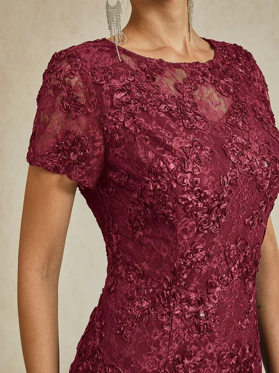 Robe trapèze en dentelle rosette ornée de paillettes