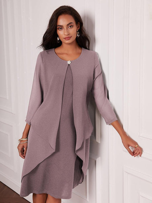 Layered Cape Sleeve Chiffon Dress