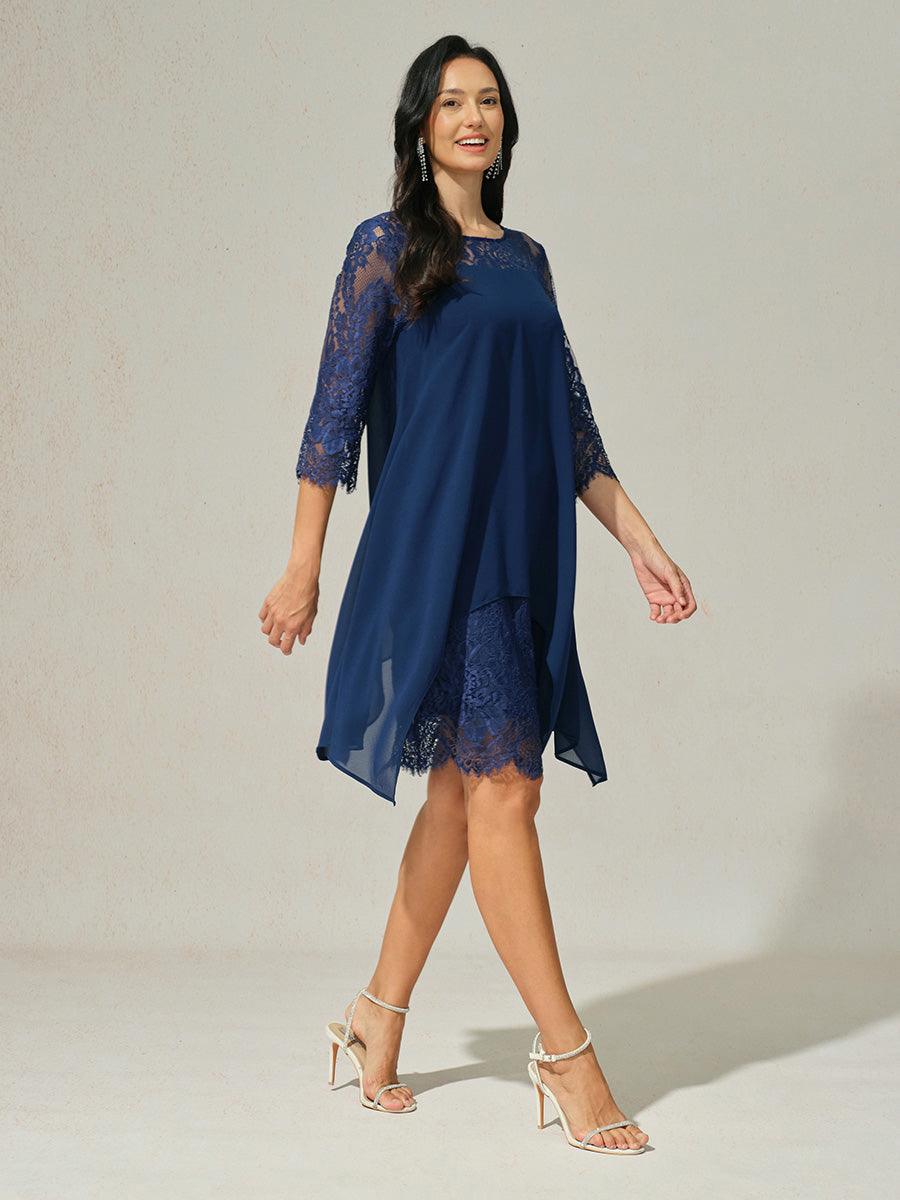 Midikleid aus Spitzenchiffon