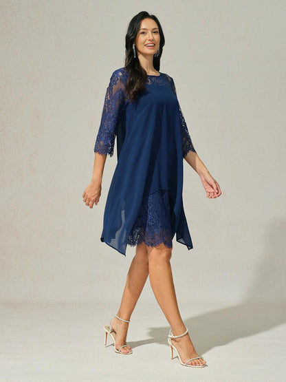Midikleid aus Spitzenchiffon